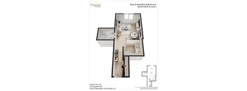 A floor plan for a property at 20 & 52 Bayswater Place, Westview Place 1, showing a kitchen, living room, and bathroom.
