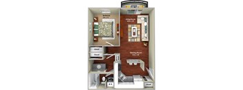 a small apartment with a bathroom and kitchen