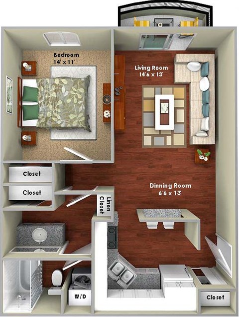 a small apartment with a bathroom and kitchen