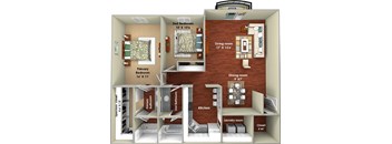 a sq. ft. apartment with a bedroom and a living room