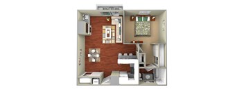 a 3d floor plan of a studio apartment with a bedroom and living room