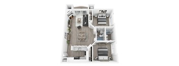 bedroom floor plan an open concept living and dining area with a fireplace and a balcony