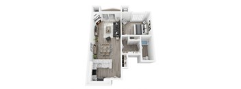 bedroom floor plan an open concept living and dining area with a fireplace and a balcony