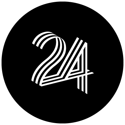the number twenty four in a black circle and a green background
