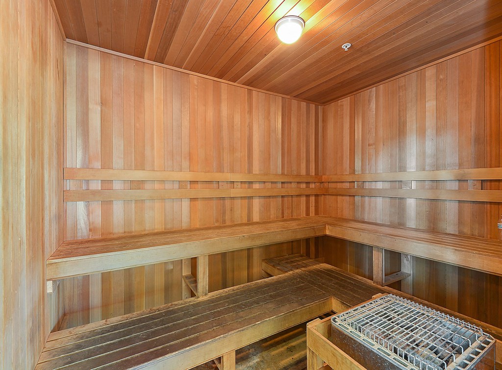 Wooded sauna for use by residents of Onnix Apartments in Tempe, AZ