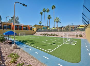 Outdoor soccer court and turf field