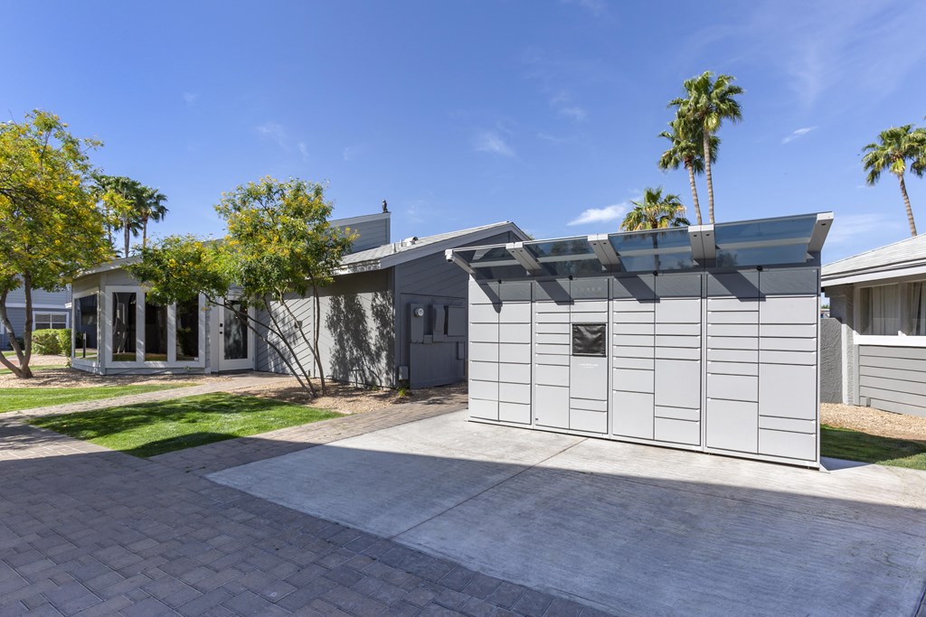 a white garage door in front of a house