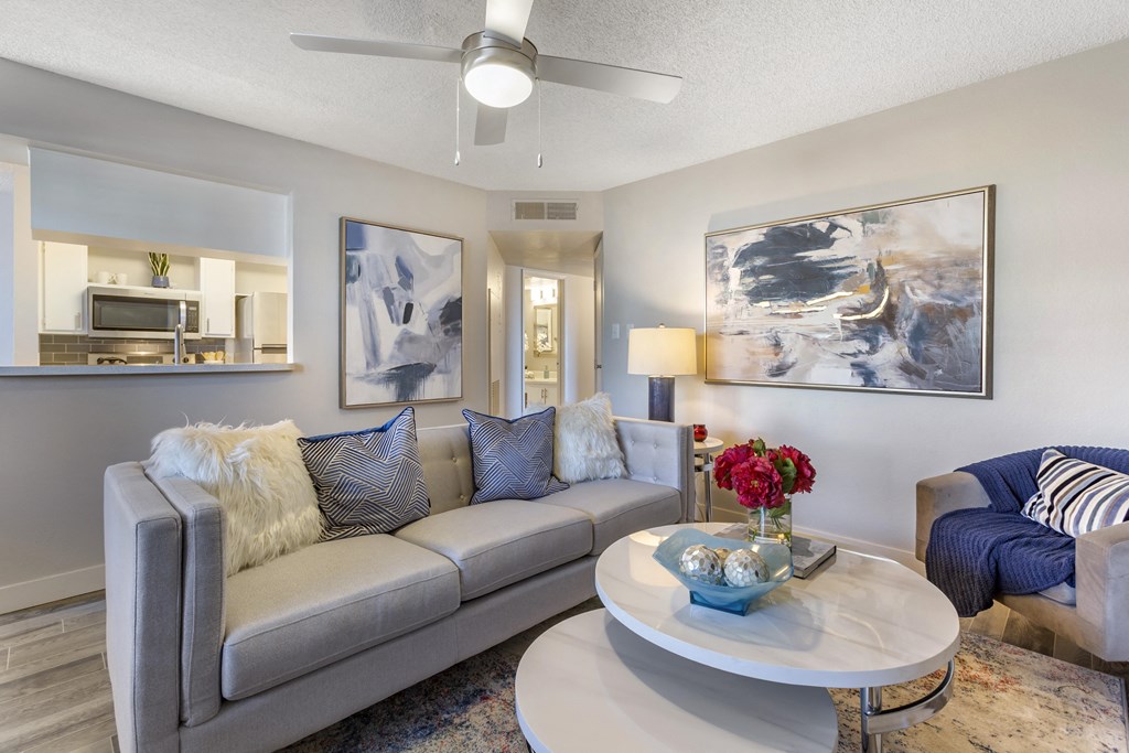 a living room with a couch and a coffee table