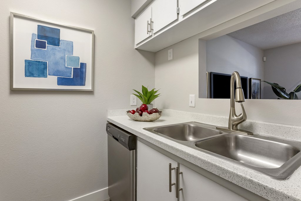 a modern kitchen with stainless steel appliances and a sink