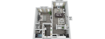 3800 on Portland, A1, 1 bedroom floorplan