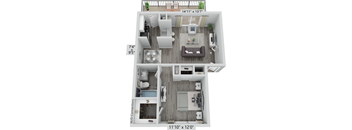 3800 on Portland, A2, 1 bedroom floorplan