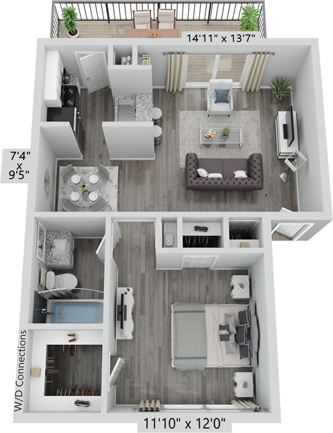 3800 on Portland, A2, 1 bedroom floorplan