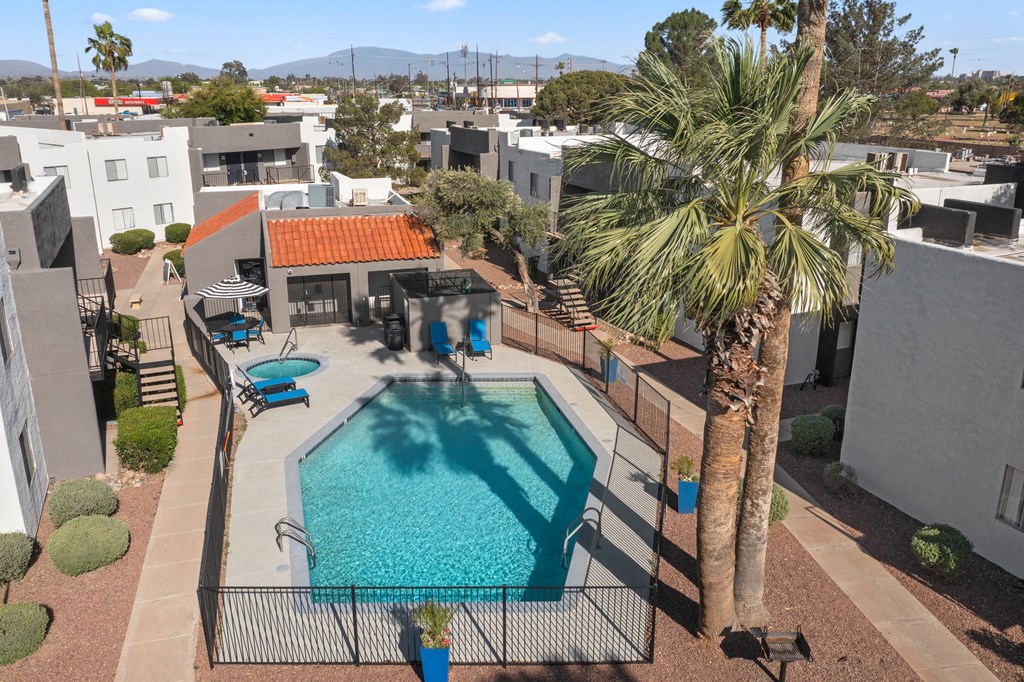 a view of the pool from the roof of our apartment building