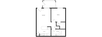 a floor plan of a residence with a bedroom and a living room