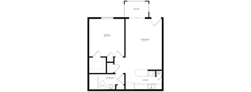 a floor plan of a house with a bedroom and a living room