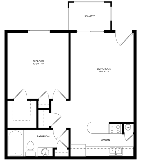 a floor plan of a house with a bedroom and a living room