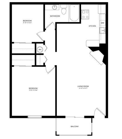 a floor plan of a house with a bedroom and a living room