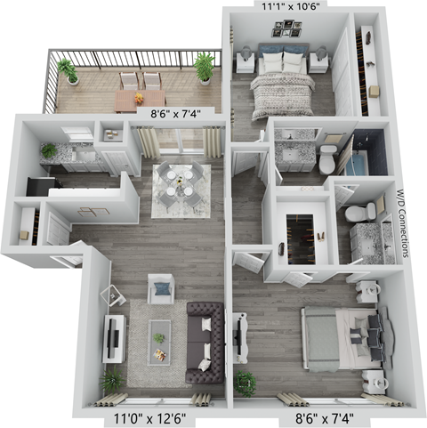 3800 on Portland, B1, 2 bedroom floorplan