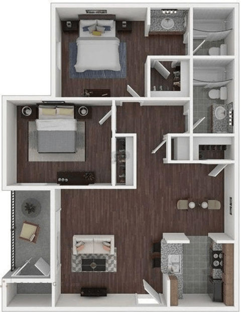 a bedroom with a bed and a mirror