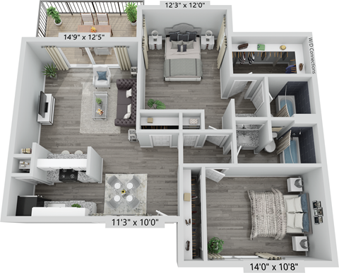 3800 on Portland, B3, 2 bedroom floorplan