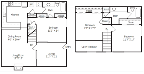 a floor plan of a house with two bedrooms and a living room and a bathroom