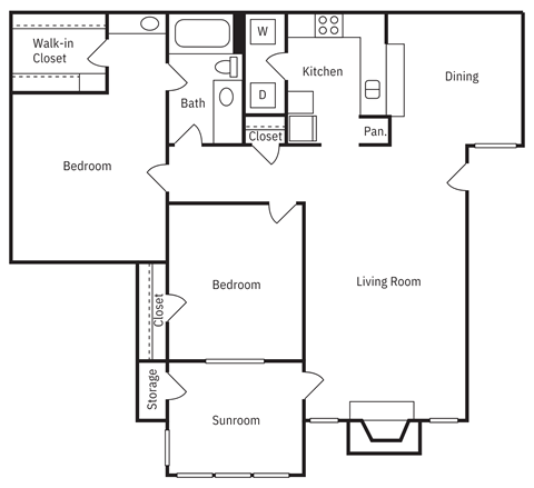 a floor plan of a house with a bedroom and a living room