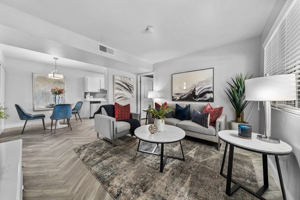 our apartments offer a living room with a sofa coffee table and dining table