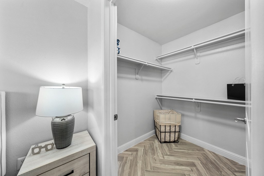 a spacious walk in closet in a 555 waverly unit