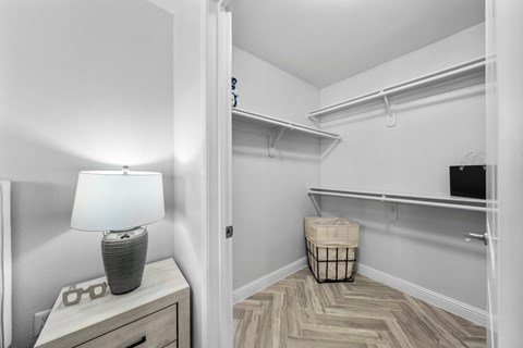 a spacious walk in closet in a 555 waverly unit