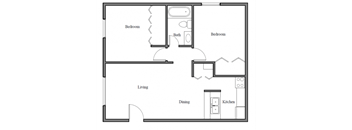 The Halifax Two Bedroom and One Bath Floor Plan