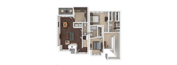 A floor plan of a house with a kitchen, living room, and bathroom.