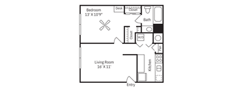 a floor plan of a small house with a living room and a dining room