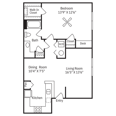 a floor plan of a studio apartment with a bedroom and a living room