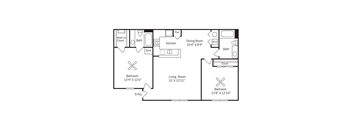 a floor plan of a house with a bedroom and a living room