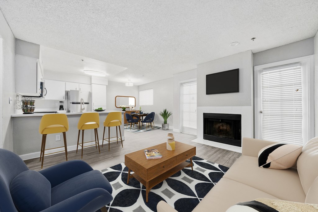 our apartments offer a living room with a fireplace
