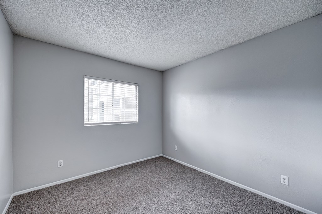 an empty room with carpet and a window