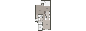 a floor plan of a studio apartment with a bedroom and a living room