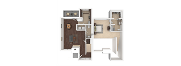 A floor plan of a two-story home with a living room, kitchen, and bedrooms.