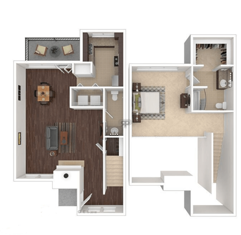 A floor plan of a two-story home with a living room, kitchen, and bedrooms.