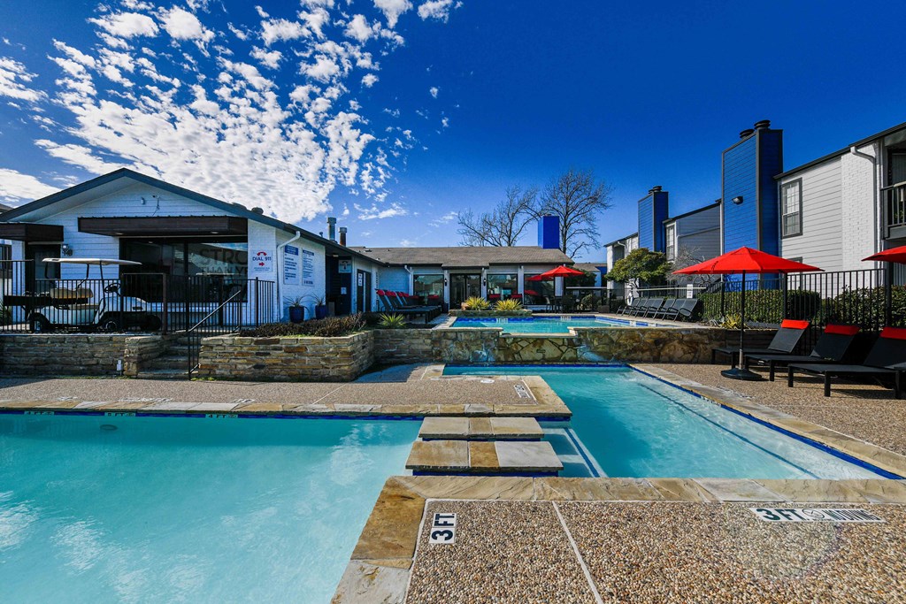 our apartments have a swimming pool and a patio with umbrellas