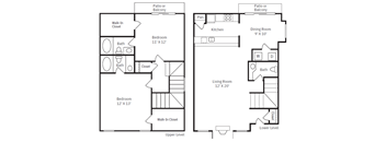 a floor plan of a house with two bedrooms and a living room