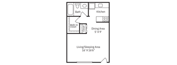 a floor plan of a small house with a bedroom and a living room and a