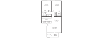 a floor plan of a studio apartment with a bedroom and a living room