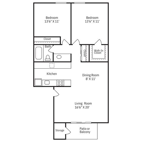 a floor plan of a studio apartment with a bedroom and a living room