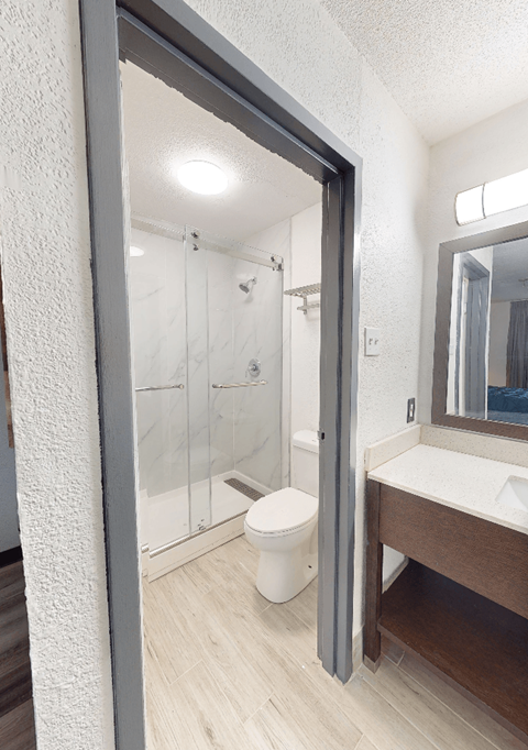 My Home at Macon | Renovated Bathrooms w/ Rolling Glass Doors