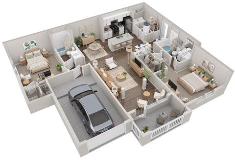 Langley Pointe Apartments I B2 I Two Bedroom Two Bathroom w/ Garage