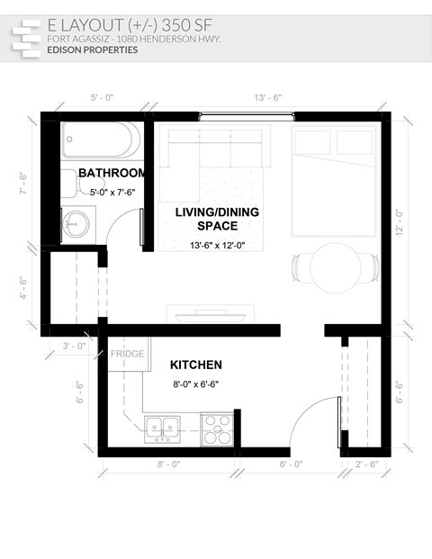 a floor plan of a small house with a bedroom and a bathroom