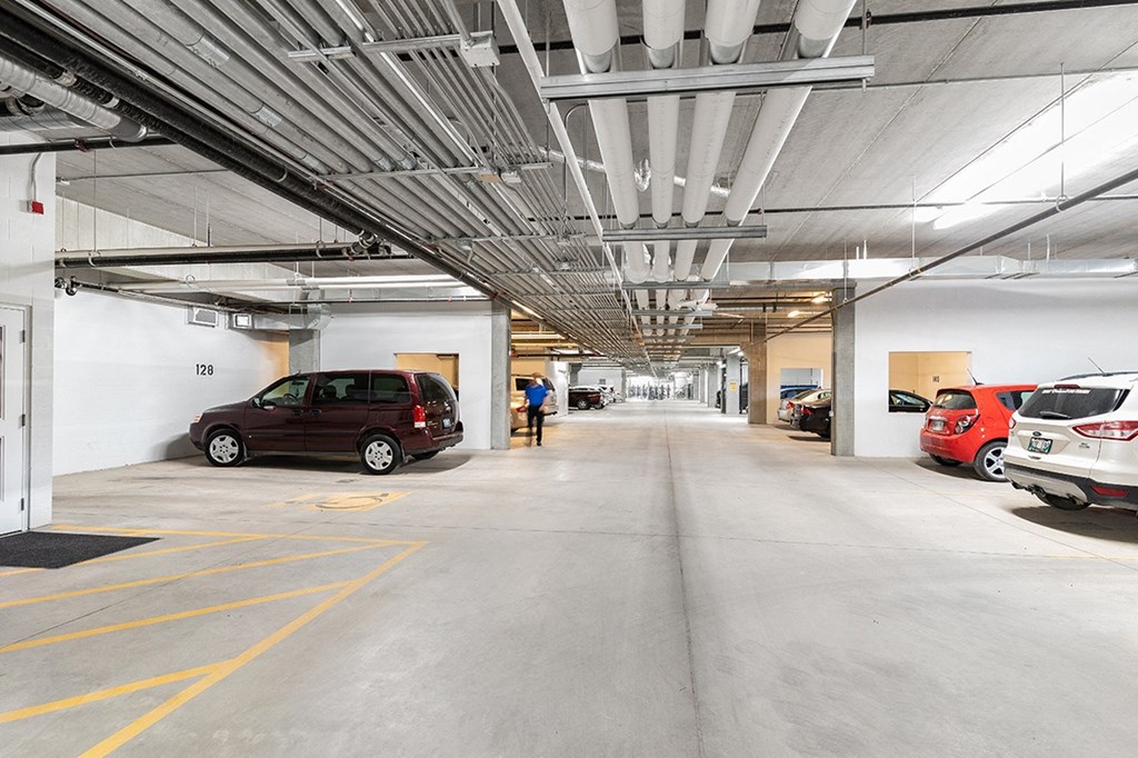 a parking garage with cars