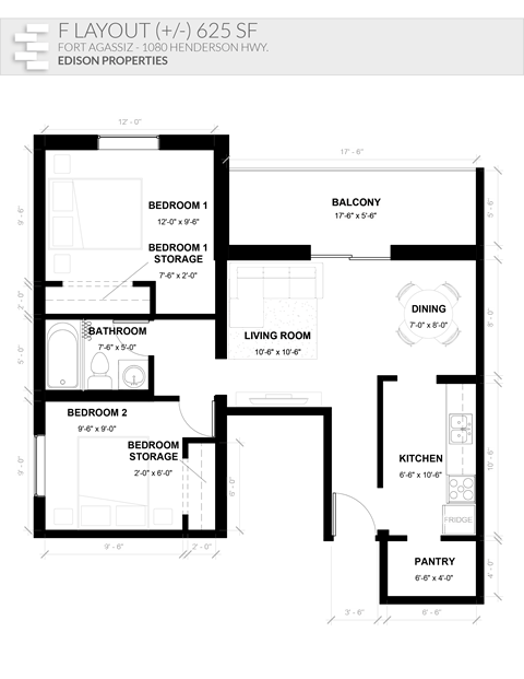 a floor plan of a small house with a bedroom and a living room