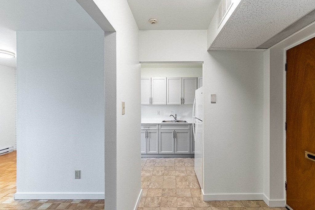 a view of the kitchen from the living room